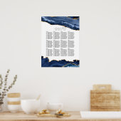 Trouwstoelindeling Navy en Goud Agate Poster (Keuken)