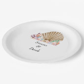 Trouwstrand met koraal en schelpen papieren bordje (Gekanteld)