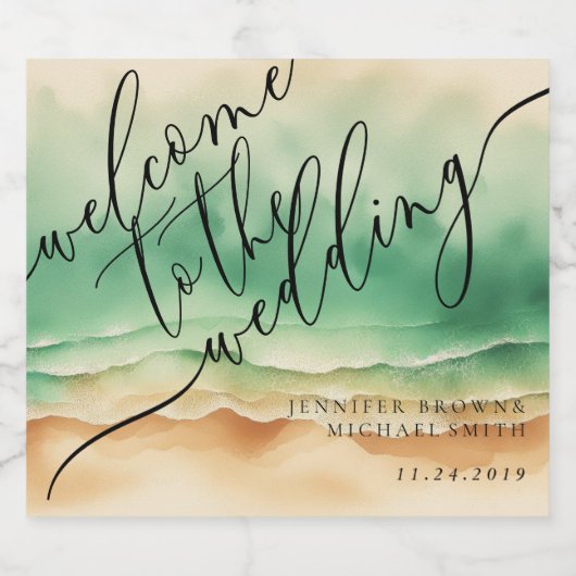 Trouwstrand Zomer Groene Zee Bruiloft Bier Etiket (Enkel label)