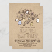 Trouwsuite rustieke kraft bloemenmetselaars potten kaart (Voorkant / Achterkant)