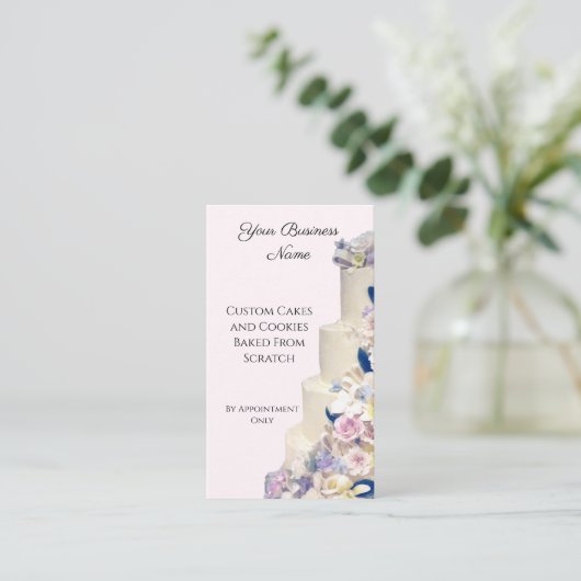 Trouwtaart Bakkerij Elegant Roze Aangepaste QR Cod Visitekaartje (Staand voorkant)