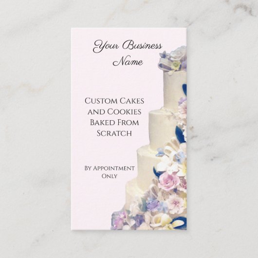 Trouwtaart Bakkerij Elegant Roze Aangepaste QR Cod Visitekaartje (Voorkant)