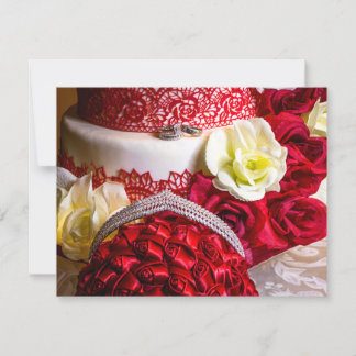 Trouwtaart met boeket en ringen kaart