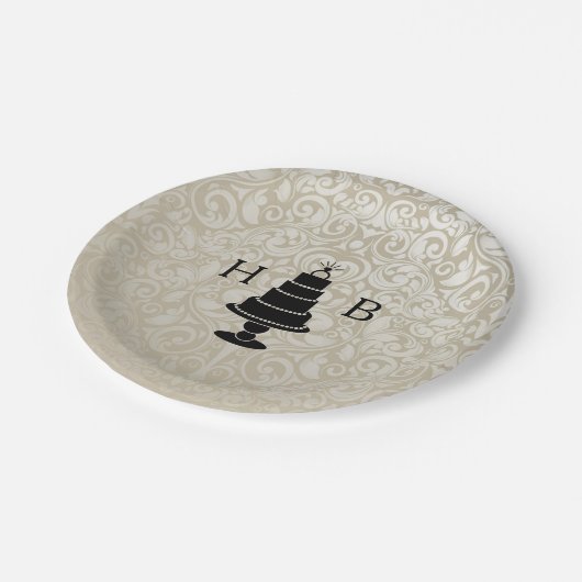 Trouwtaart monogram papieren bordje (Gekanteld)