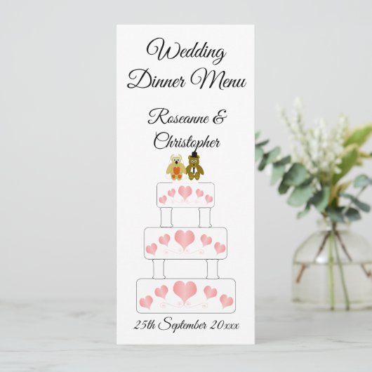 Trouwtaart ontwerp bruiloft menu (Staand voorkant)