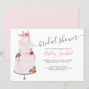 Trouwtaart roze floral waterverf vrijgezellenfeest kaart