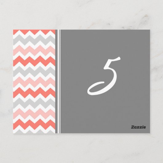 Trouwtafel Aantal Kaarten Coral Grey Chevron (Achterkant)
