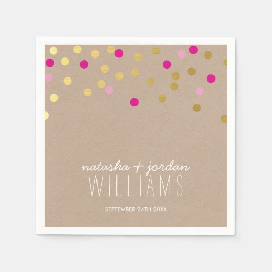 TROUWTAFEL DECOR confetti spots goud roze kraft Servetten (Voorkant)