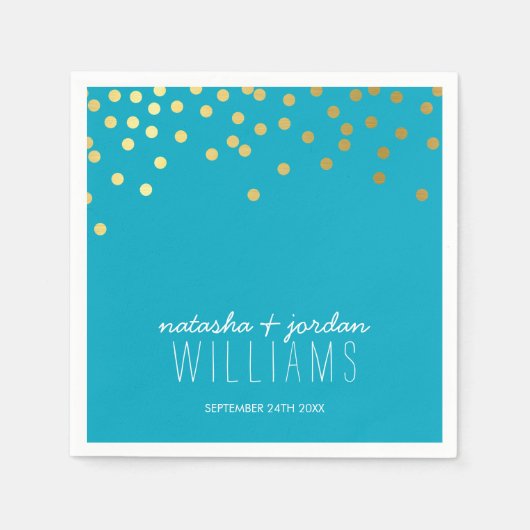 TROUWTAFEL DECOR confetti spots goud turquoise Servetten (Voorkant)