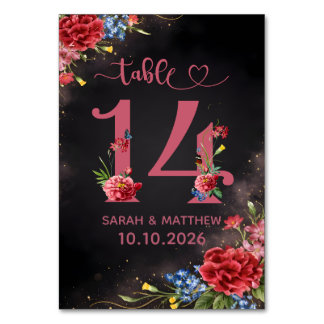 Trouwtafel Nummer 14 kaart met blozende bloemen