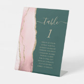 Trouwtafel Nummer Blush Goud Agaat Donkergroen Reclamebord Met Voetstuk (Voorkant)