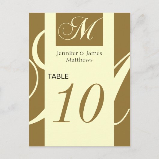 Trouwtafel Nummer Gouden Crème Monogram M Briefkaart (Voorkant)