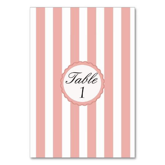 Trouwtafel Nummer Kaart Gestreept Roze Witte Kaart (Voorkant)