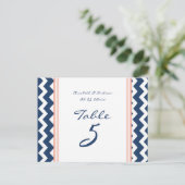 Trouwtafel nummer Kaarten Coral Blue Chevron (Staand voorkant)
