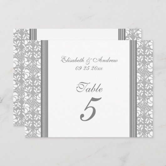 Trouwtafel Nummer Kaarten Grijs Damask (Voorkant / Achterkant)