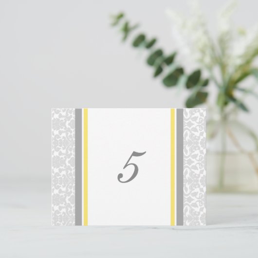 Trouwtafel Nummer Kaarten Lemon Grey Damask (Staand voorkant)