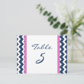 Trouwtafel Nummer Kaarten Roze Blauw Chevron (Staand voorkant)