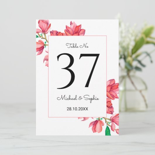 Trouwtafel nummer roze wit bloemen (Staand voorkant)