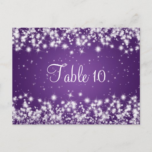 Trouwtafel nummer Winter Sparkle Paarse Briefkaart (Voorkant)