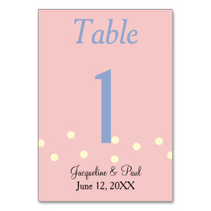 Trouwtafel-nummerkaart met roze en blauwe polkadot kaart