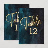 Trouwtafel nummers in waterverf en goud Navy blauw Kaart (Voorkant / Achterkant)