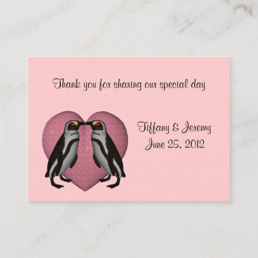 Trouwtafel van kussende pinguïns plaatskaartje (Achterkant)