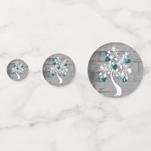 Trouwtafelconfetti met de Teal Boom der Harten Confetti (Voorkanten)