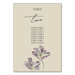 Trouwtafelkaart met paarse tulpen kaart