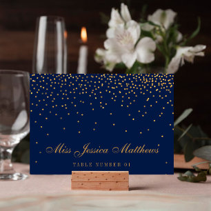 Trouwtafelkaartjes Navyblauw & Glamour Goud Confet Kaart