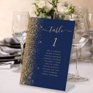 Trouwtafelnummer met Navy Blauwe Gouden Glitters Reclamebord Met Voetstuk