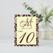 Trouwtafelnummers Bruin Ivoor Damask Briefkaart (Staand voorkant)