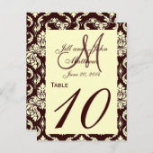 Trouwtafelnummers Bruin Ivoor Damask Briefkaart (Voorkant / Achterkant)