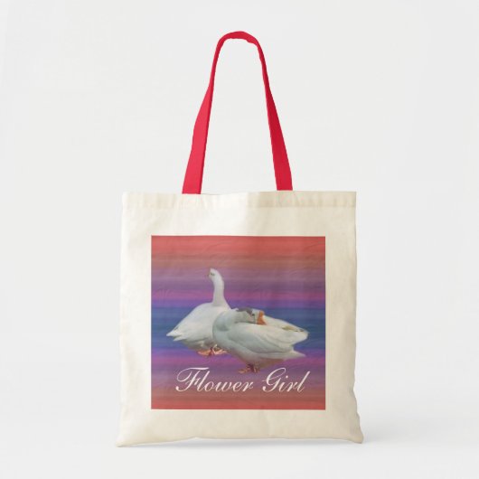 Trouwtas. Twee witte ganzen op fancy achtergrond. Tote Bag (Voorkant)