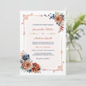 Trouwtemplate in Navyblauw en Verbrand Oranje Goud Kaart (Staand voorkant)