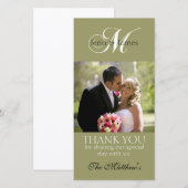 Trouwtrouwkaart met monogram M en groene foto Bedankkaart (Voorkant / Achterkant)