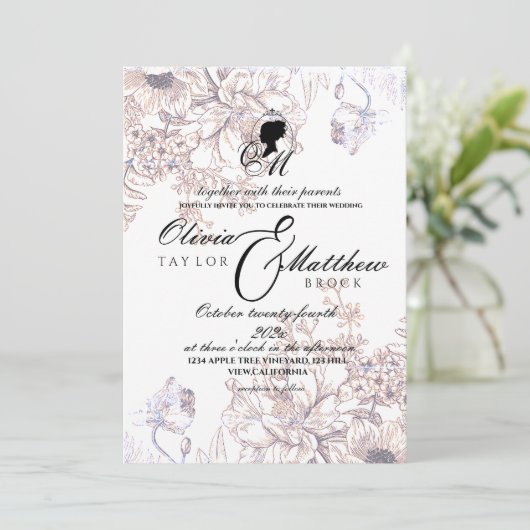 Trouwtuin Kasteel Elegante Flora Script Foto Kaart (Staand voorkant)