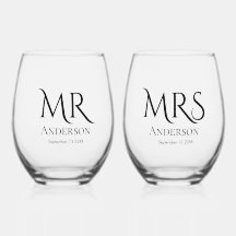Trouwtypografie Mr en Mrs Nieuwgetrouwd Wijn Glas