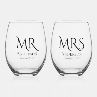 Trouwtypografie Mr en Mrs Nieuwgetrouwd Wijn Glas