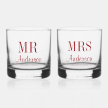 Trouwtypografie Mr en Mrs Nieuwgetrouwd Wijn Glas