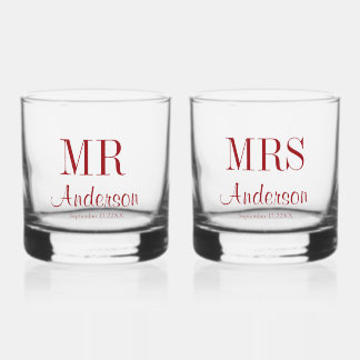 Trouwtypografie Mr en Mrs Nieuwgetrouwd Wijn Glas