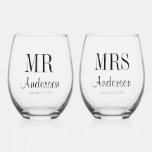 Trouwtypografie Mr en Mrs Stemless Wijn Glas