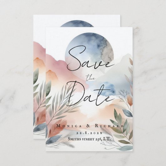 Trouwuitnodiging aquarel kaart (Voorkant / Achterkant)