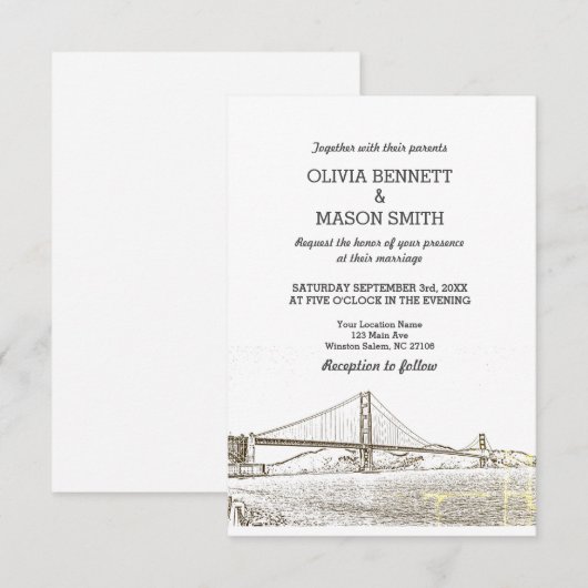 Trouwuitnodiging Golden Gate San Francisco Kaart (Voorkant / Achterkant)