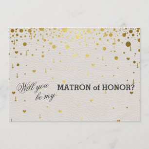 Trouwuitnodiging   Gouden Confetti Matrone van Eer Kaart