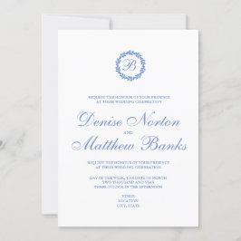 Trouwuitnodiging in korenbloemblauw kaart