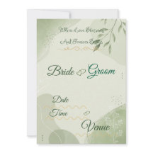 Trouwuitnodiging in saliegroen, Elegante Botanisch