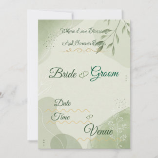 Trouwuitnodiging in saliegroen, Elegante Botanisch Kaart