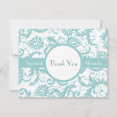 Trouwuitnodiging met aquablauwe damastwervelingen kaart (Voorkant)