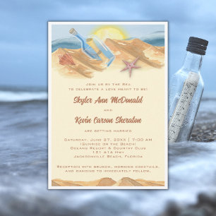 Trouwuitnodiging met bericht in een fles kaart
