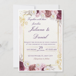 Trouwuitnodiging met bloemen – Elegant & Aanpasbaa Kaart
